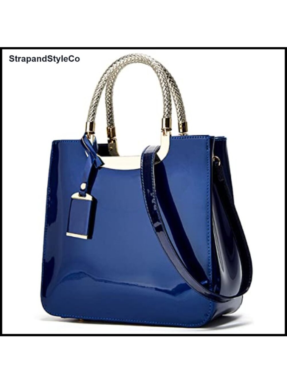 Glossy PU Leather Satchel Top-Handle Crossbody Evening Bag